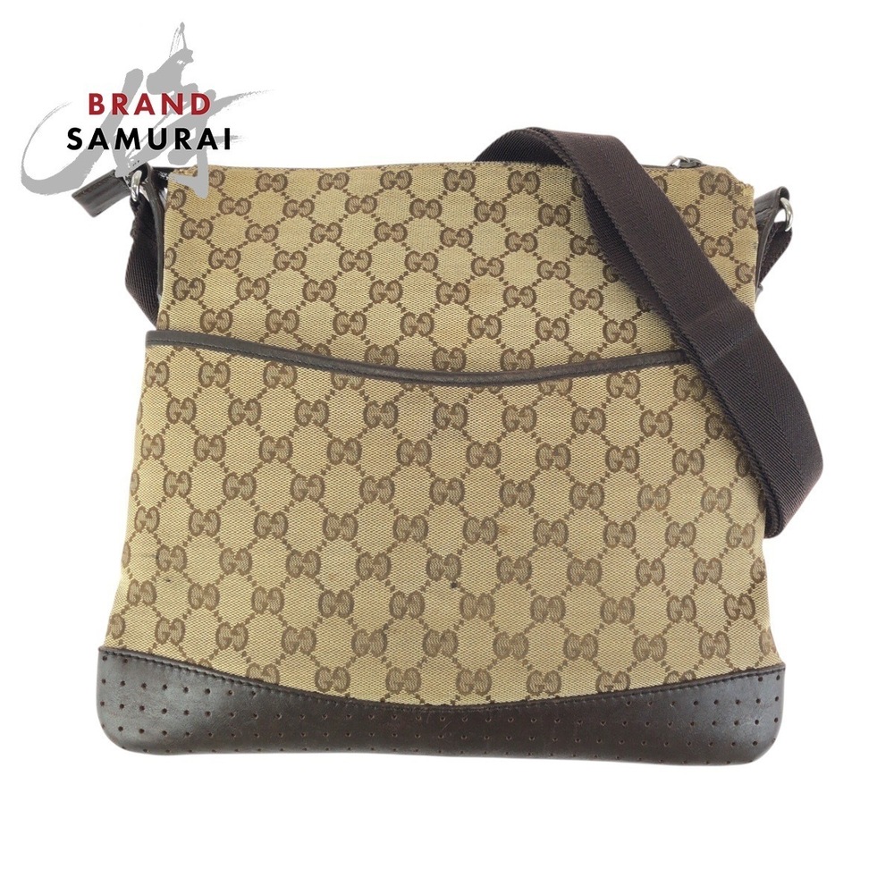 GUCCI Brown Beige Shoulder Bag Messenger GG Canvas Leather